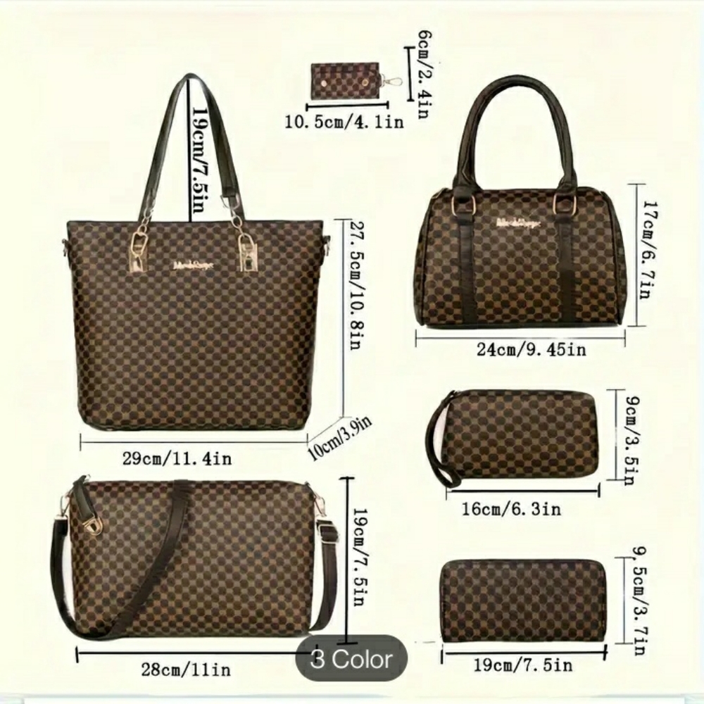 6 Piece Purse Sets in Brown & Khaki - Picture 4 of 4